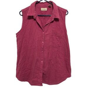 L.L.Bean Sleeveless Button Up Shirt Women's Sz 20 Pink‎ Textured Collared Pocket